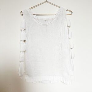 Margaret O'leary White Cut Out Sleeve Knit Sweater
